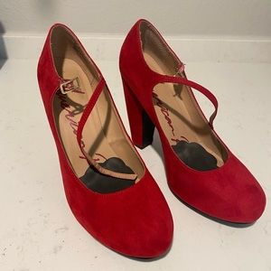 Red suede heels